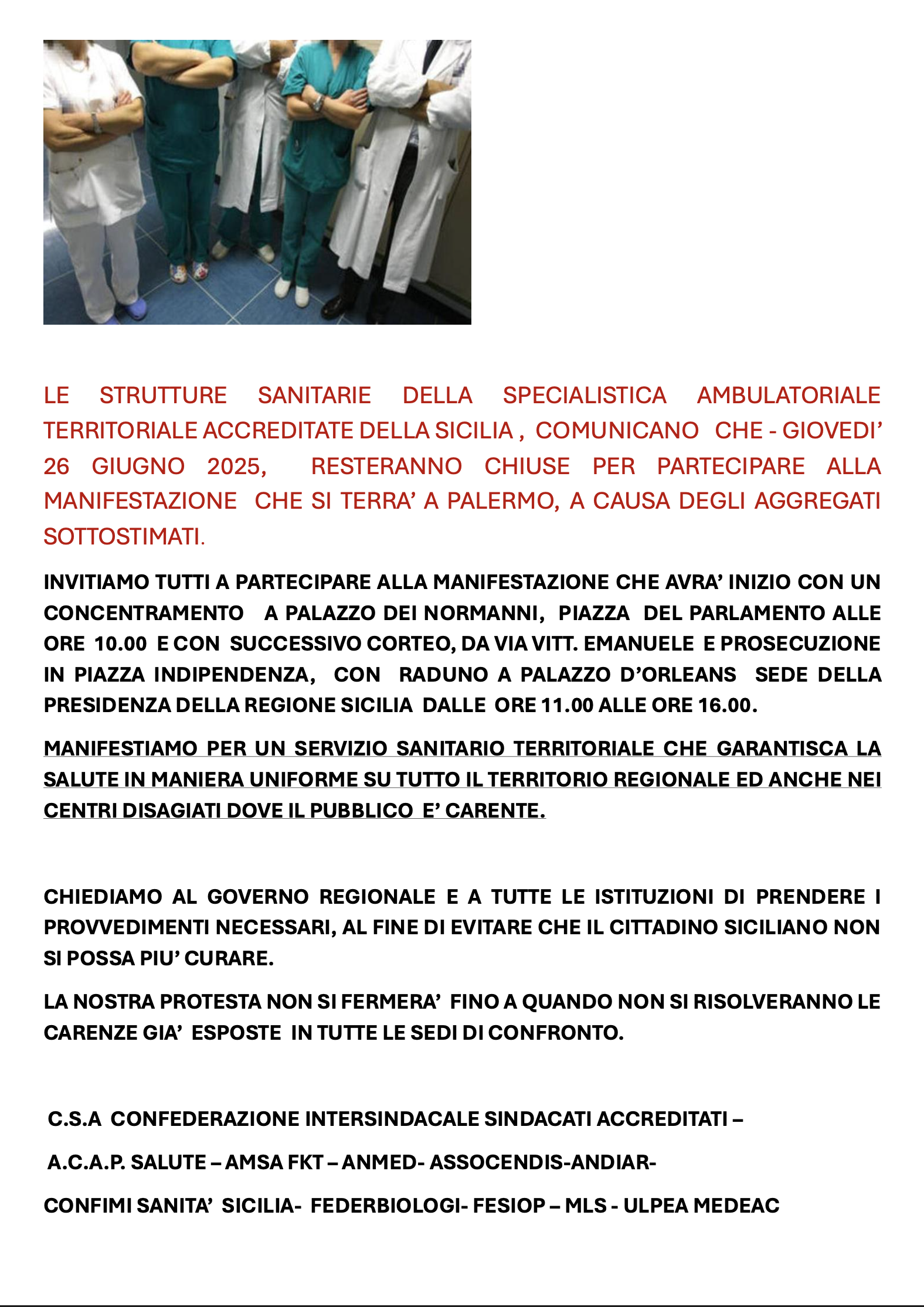 STRUTTURE SANITARIE CHIUSE 26 GIUGNO 2025