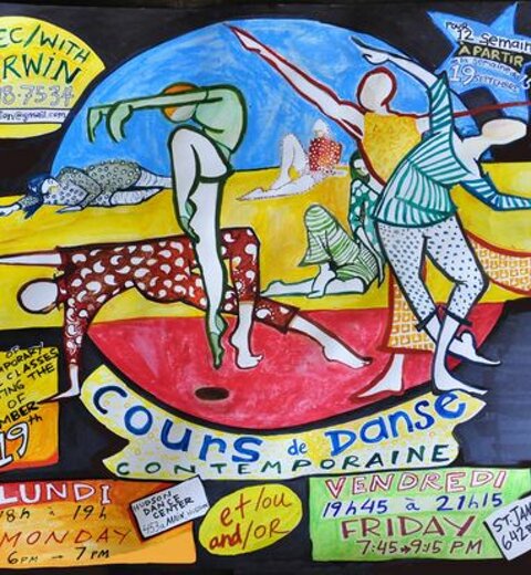 Colorful dance class poster with illustrated figures