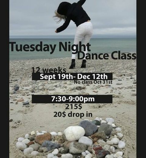 Tuesday Night Dance Class poster with schedule and registration details