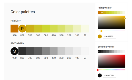 Kerwin Barrington design system color palette with primary and secondary colors