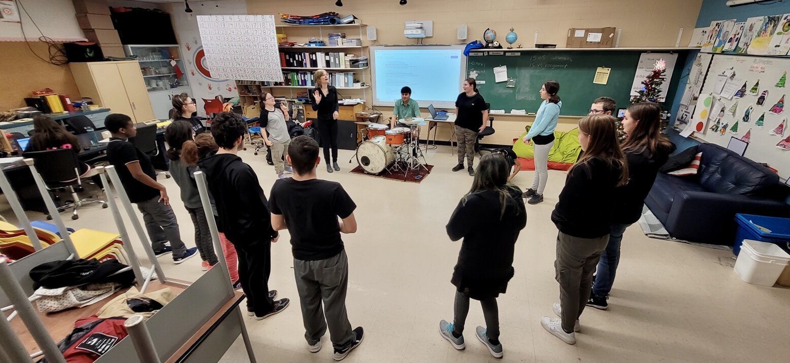 Group of students participating in a movement and dance class