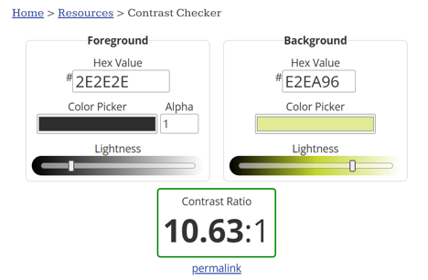 Accessibility contrast checker for dark text on light yellow background