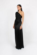 asymmetric-draped-long-satin-dress