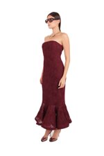 strapless-dress-in-textured-mesh-with-a-floral-pattern