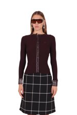 vinyl-and-ribbed-knit-cardigan