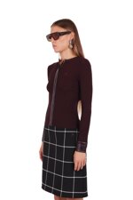 vinyl-and-ribbed-knit-cardigan