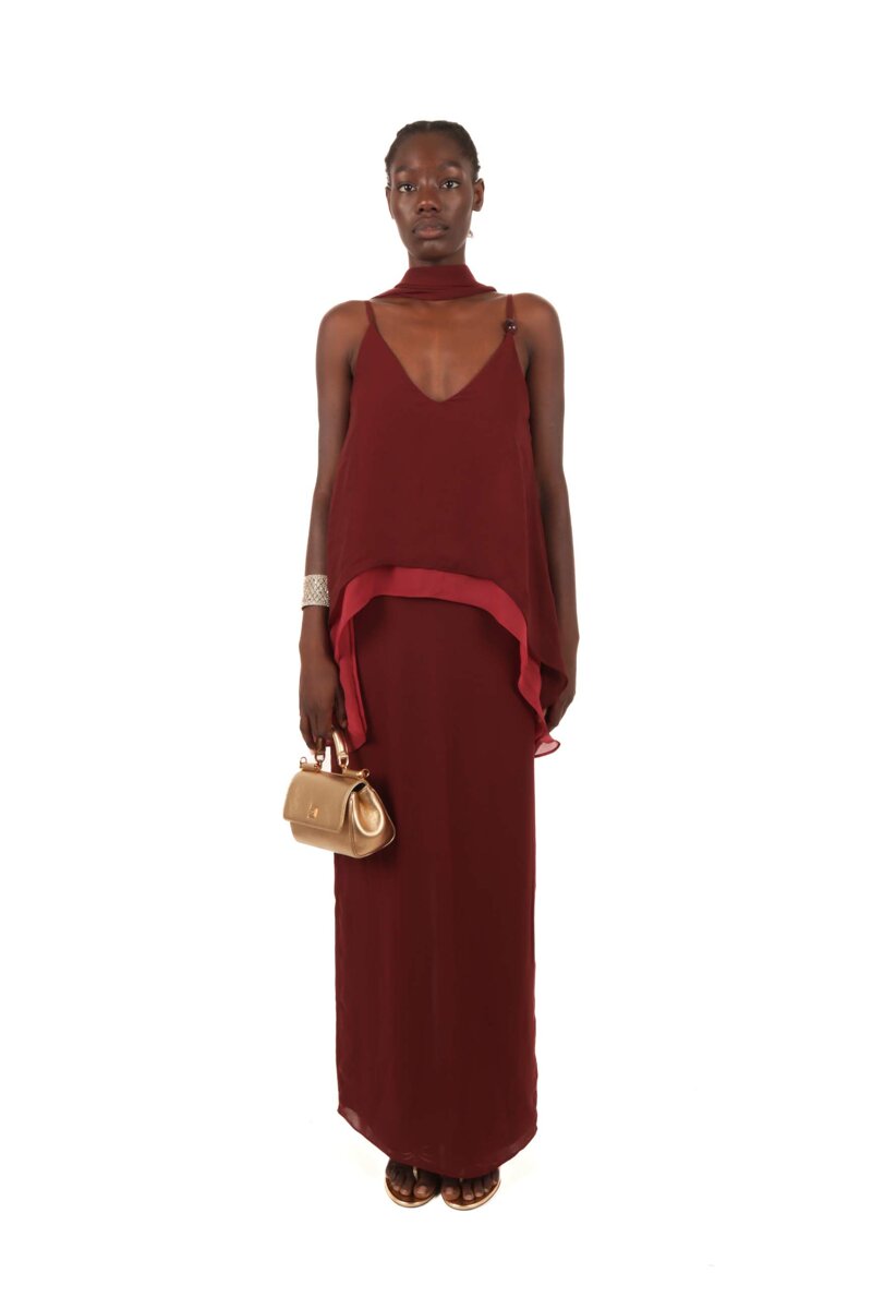 double layered maxi dress PrettyLittleThing Women's Double Layer Plunge Ruched Shoulder Drape Waist Maxi Dress in Black