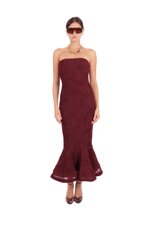 strapless-dress-in-textured-mesh-with-a-floral-pattern