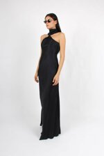 long-dress-in-glossy-satin-with-knot-neckline