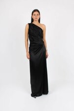 asymmetric-draped-long-satin-dress