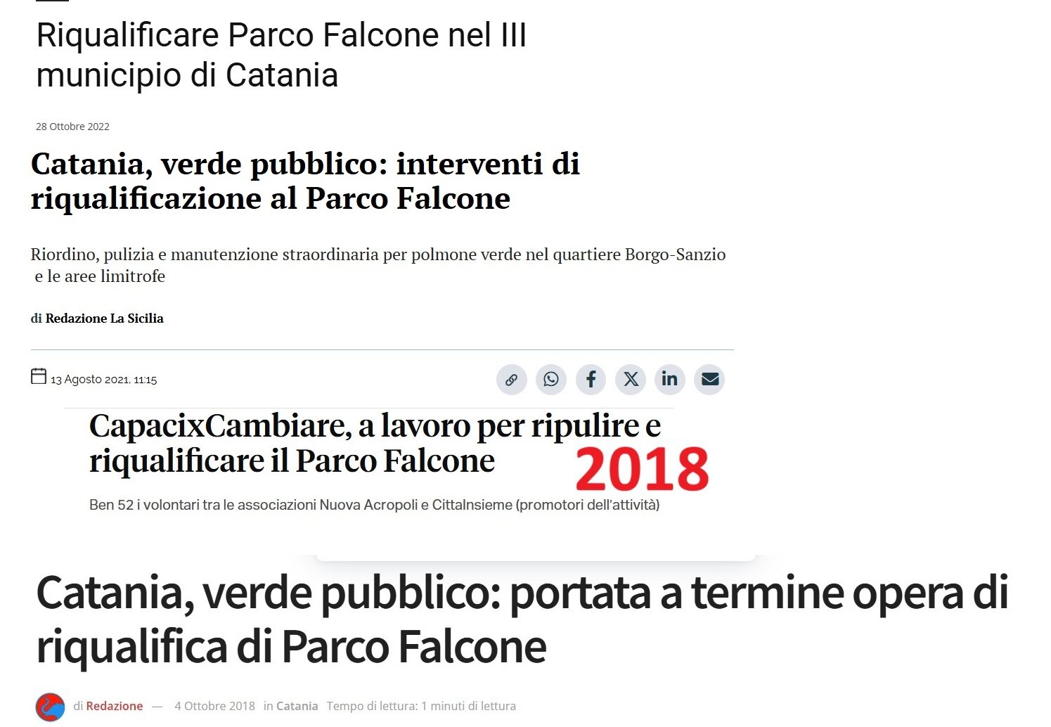 Il Comune annuncia l’inizio degli ennesimi lavori di riqualificazione di Parco Falcone.
