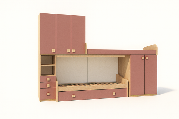 camera da letto in legno naturale e rosa camera da letto in legno naturale e rosa