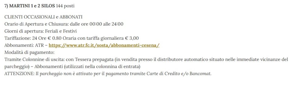 Info utili Parcheggio Cesena Silos Franchini