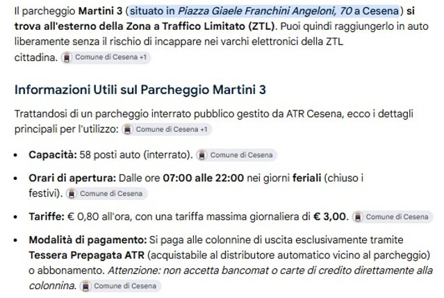Info utili Parcheggio Martini 3 Cesena