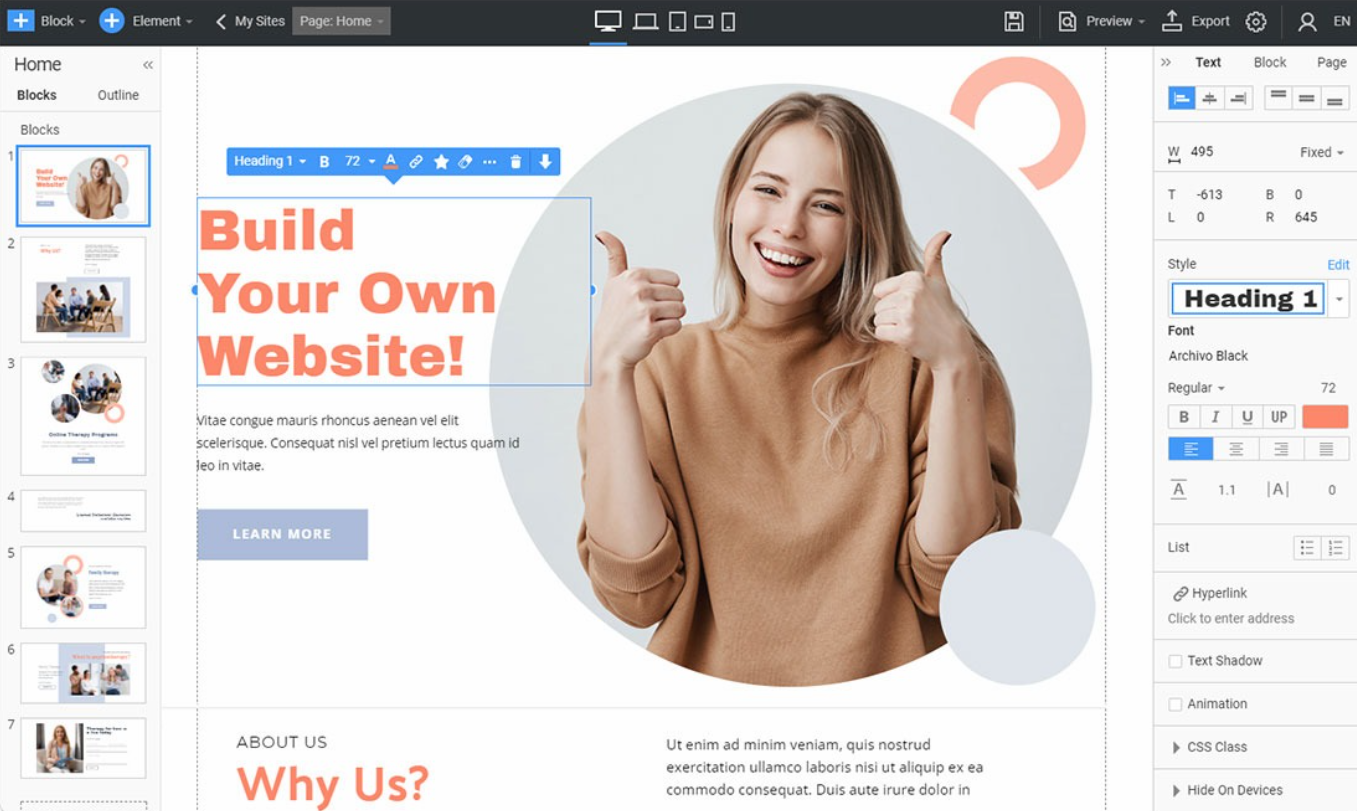Tutti i servizi di 1Site.it : guida completa settings 1site