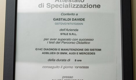 Attestato specializzazione Audi Bmw Mercedes di Davide Gastaldi