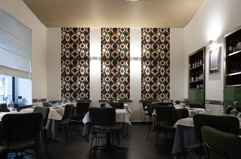 nuova sala del Ristorante Crocetta con la nuova tappezzeria