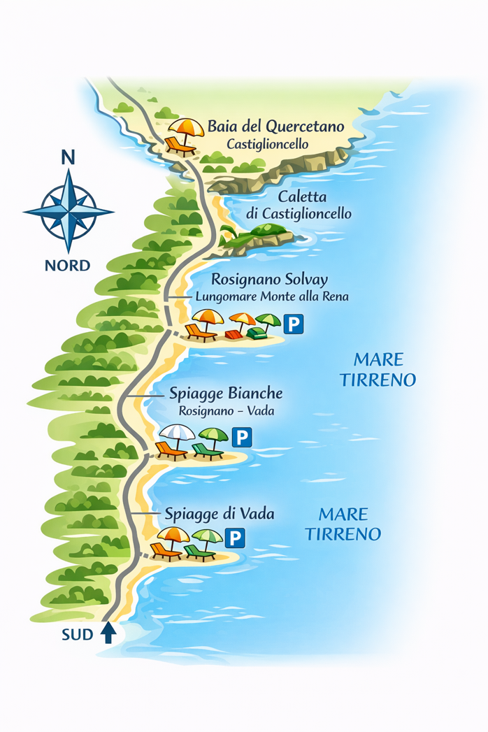 Mappa Spiagge Vicine Rosignano Solvay