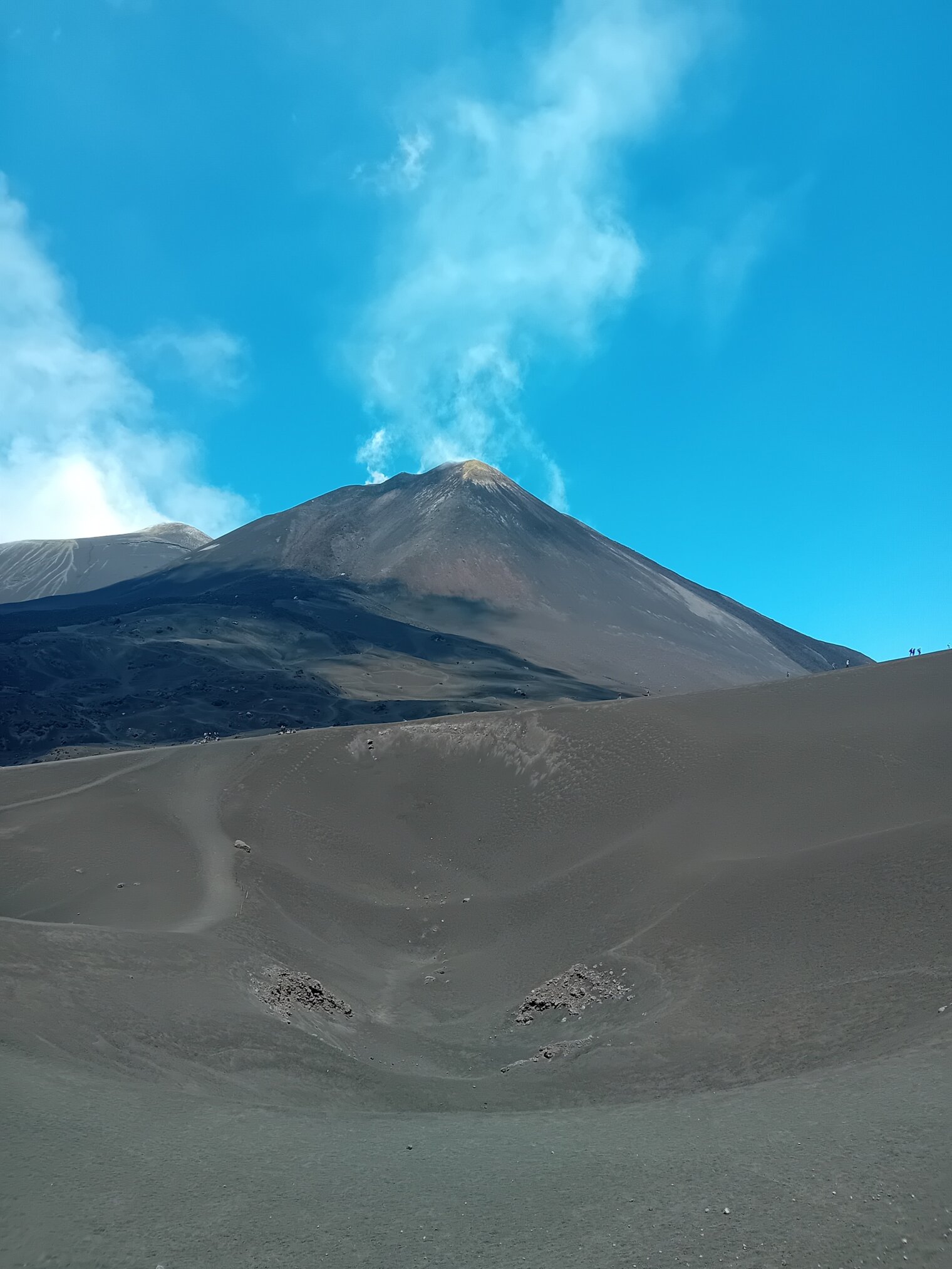 Close-up view of Mount Etna summit craters during a guided hiking tour in Sicily.