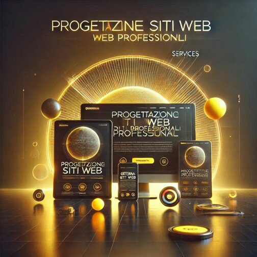 a sleek and modern web design promotional graphic for progettazione siti web professionali with a large, bold title, subheading, mockup of a professional website on multiple devices, gradient background, vibrant ye.jpeg