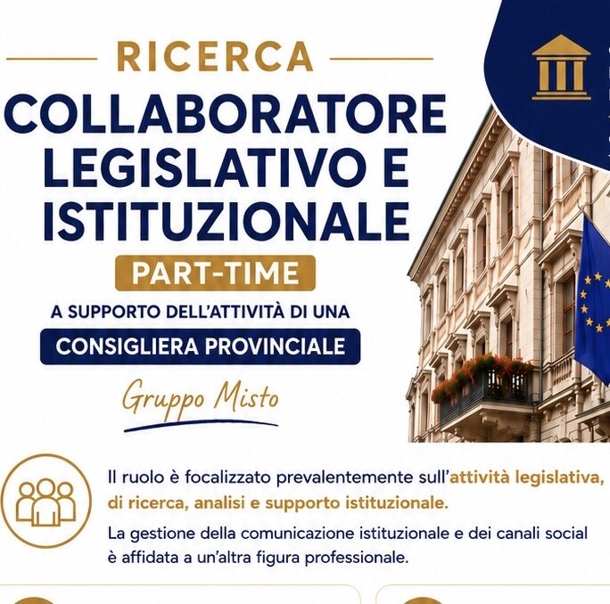 Ricerca collaboratore legislativo e istituzionale (Part-time)