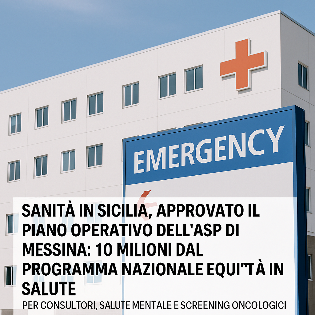 Sanit&agrave; in Sicilia, approvato il piano operativo dell&rsquo;Asp di Messina: 10 milioni dal Programma Nazionale Equit&agrave; in Salute