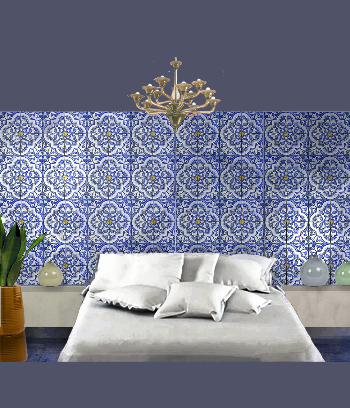 Camera da letto con piastrelle siciliane in maiolica dipinta a mano, design tradizionale