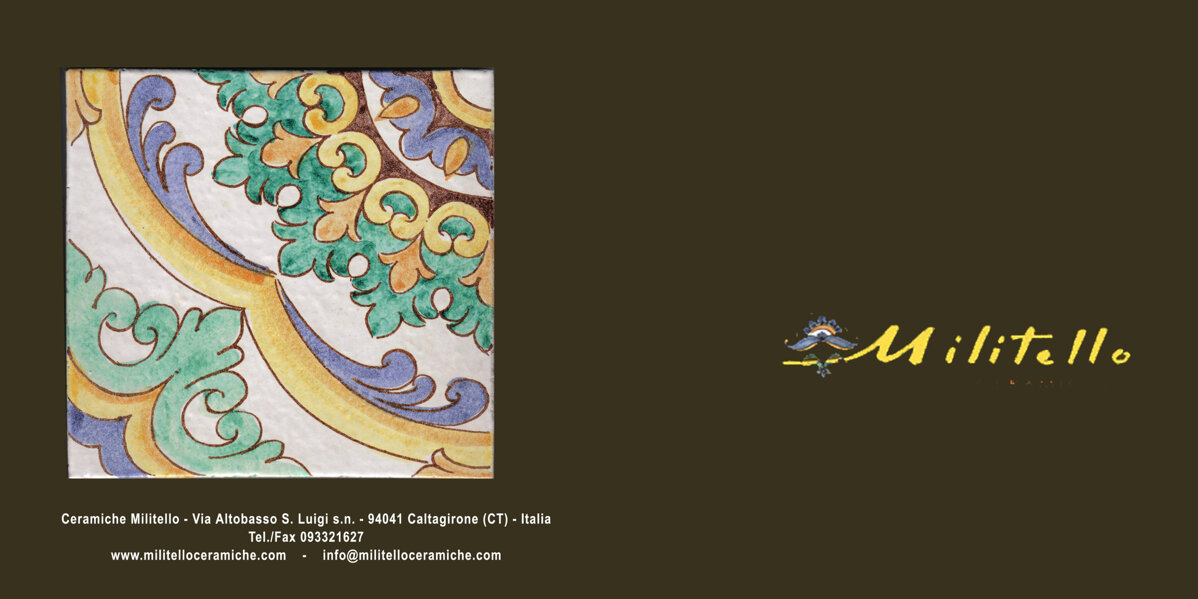 Sicilian handcrafted tile with colorful Mediterranean design by Militello Ceramics.