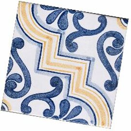 Sicilian tile with blue and yellow handcrafted design