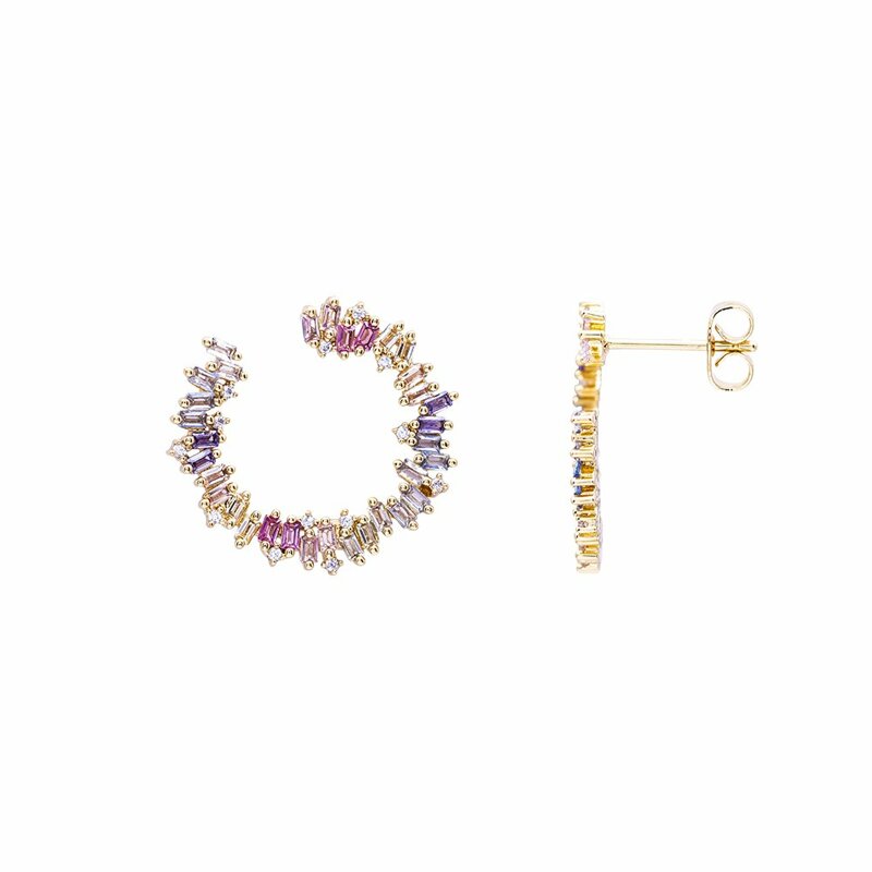 Orecchini Venezia in ottone dorato e zirconi multicolor Viola fucsia