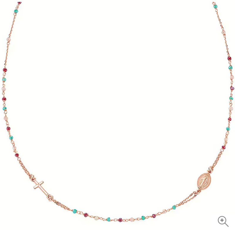Collana Rosario Girocollo Donna con crocifisso Argento 925‰ Rosato e cristalli Multicolor
