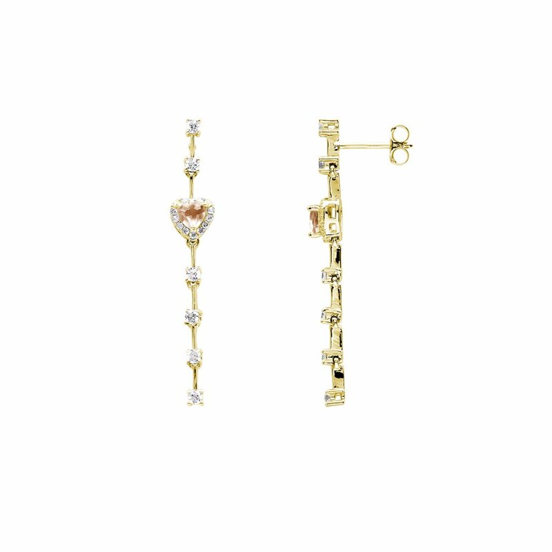 Orecchini Amour Cuore argento 925‰ dorato e zirconi Bianco, Champagne