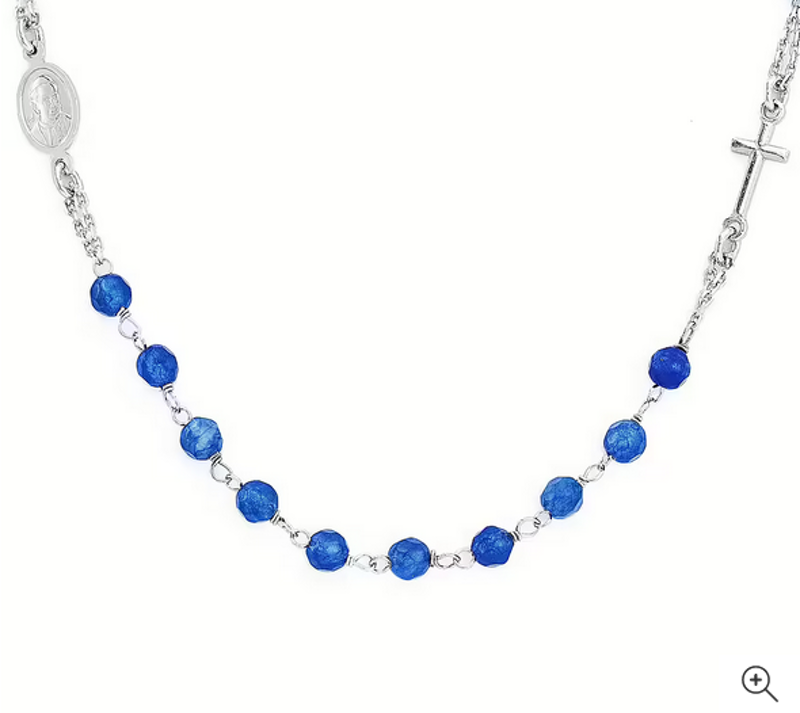 Collana Rosario Girocollo Donna con crocifisso Argento 925‰ Giada Blu