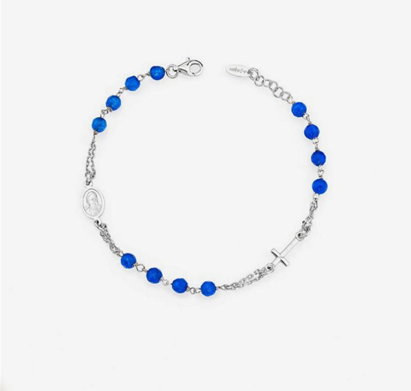 Bracciale Rosario Holyart In Argento 925 E Turchese – Grani 4mm, Medaglietta Miracolosa, Circonferenza 19cm