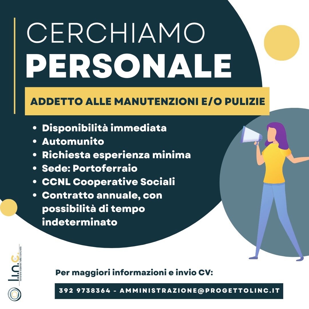 Ricerca personale per servizi di pulizia e manutenzioni