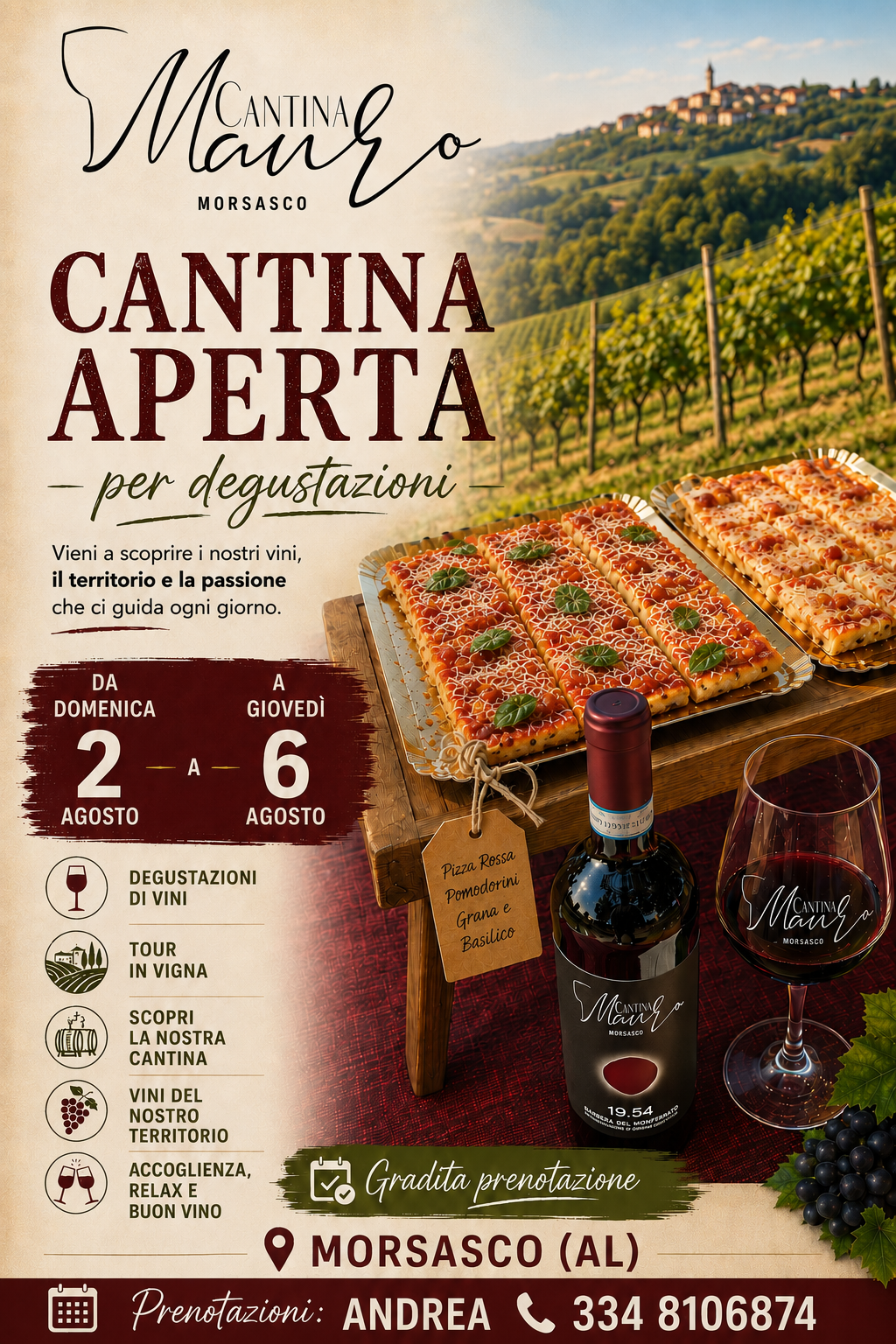 CANTINA APERTA DAL 2 AL 6 AGOSTO COMPRESI