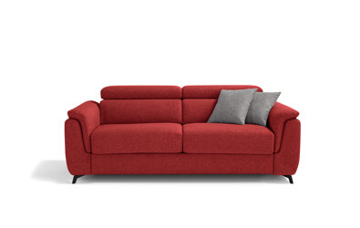 Red artisan sofa bed with grey cushions, online furniture store, free shipping, Murgia craftsmanship