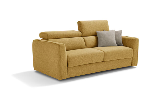 Divano letto artigianale giallo con cuscini, Made in Italy
