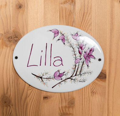 Targa decorativa con scritta Lilla su sfondo di legno