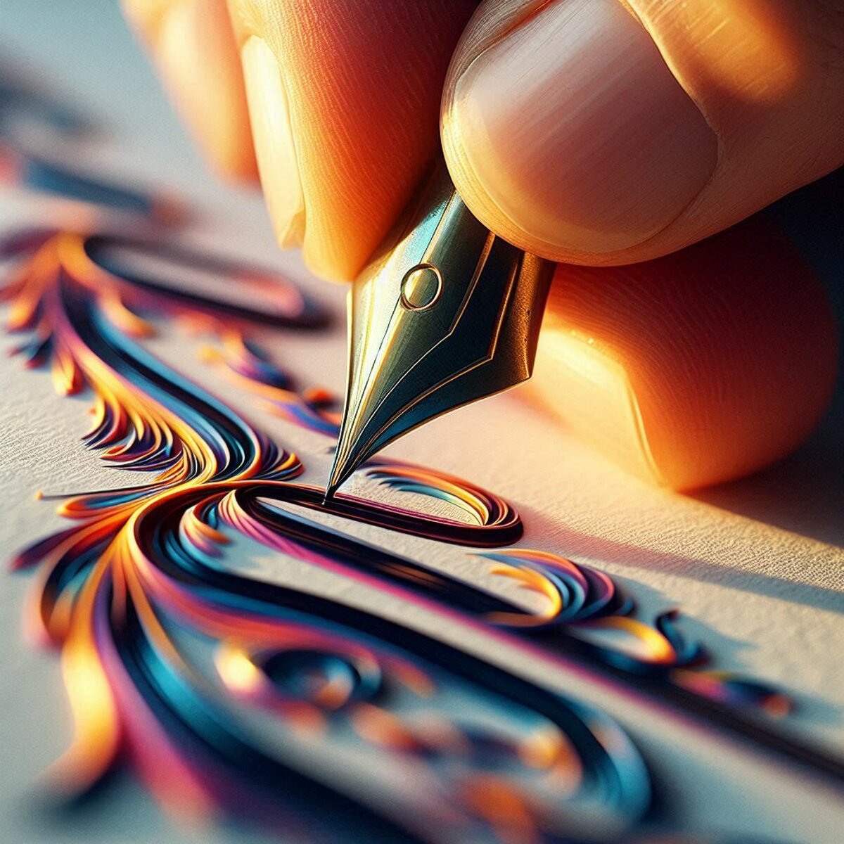 pennino su una striscia di colori