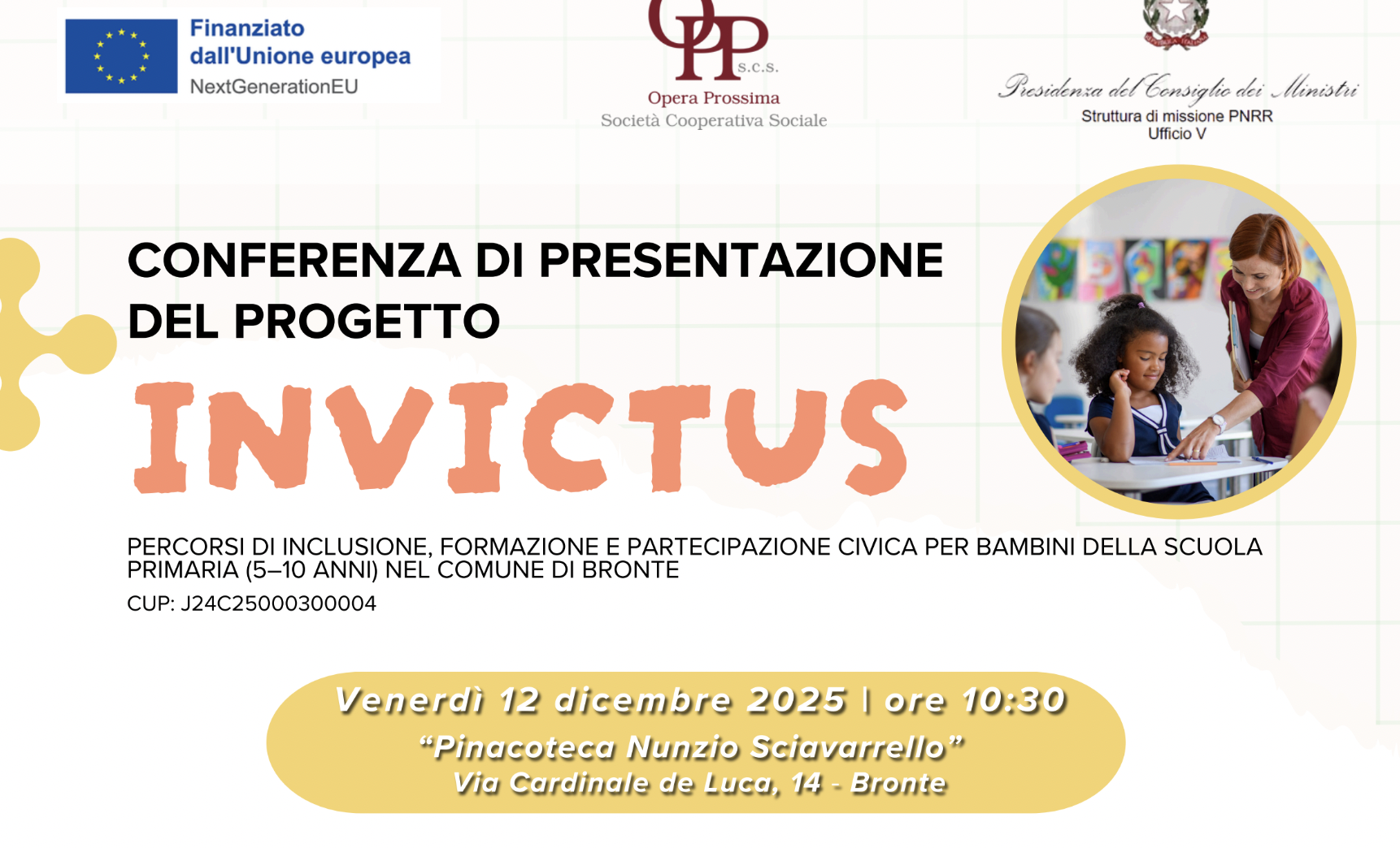 A Bronte presentazione del progetto&nbsp;INVICTUS &ndash; Percorsi di inclusione, formazione e partecipazione civica per bambini della scuola primaria