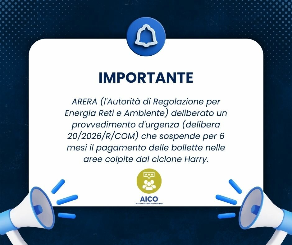 Emergenza ciclone Harry: ARERA sospende il pagamento delle bollette