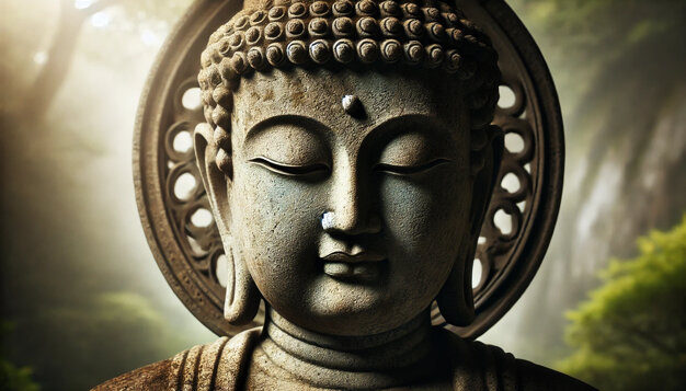 dall�e 2024-11-10 16.34.08 - a close-up of a serene stone buddha statue with a soft, glowing aura surrounding it, enhancing the peaceful and spiritual atmosphere. fine details of .jpeg