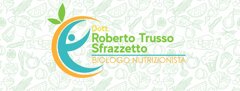 Logo di Roberto Trusso Sfrazzetto, biologo nutrizionista a Catania con sfondo di alimenti sani.