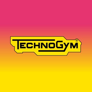Logo Technogym su sfondo gradiente rosa e giallo Logo Technogym su sfondo gradiente rosa e giallo
