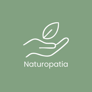 Logo con mano che tiene foglia e scritta Naturopatia su sfondo verde Logo con mano che tiene foglia e scritta Naturopatia su sfondo verde