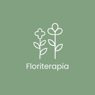 Logo di Floriterapia con due fiori stilizzati su sfondo verde Logo di Floriterapia con due fiori stilizzati su sfondo verde