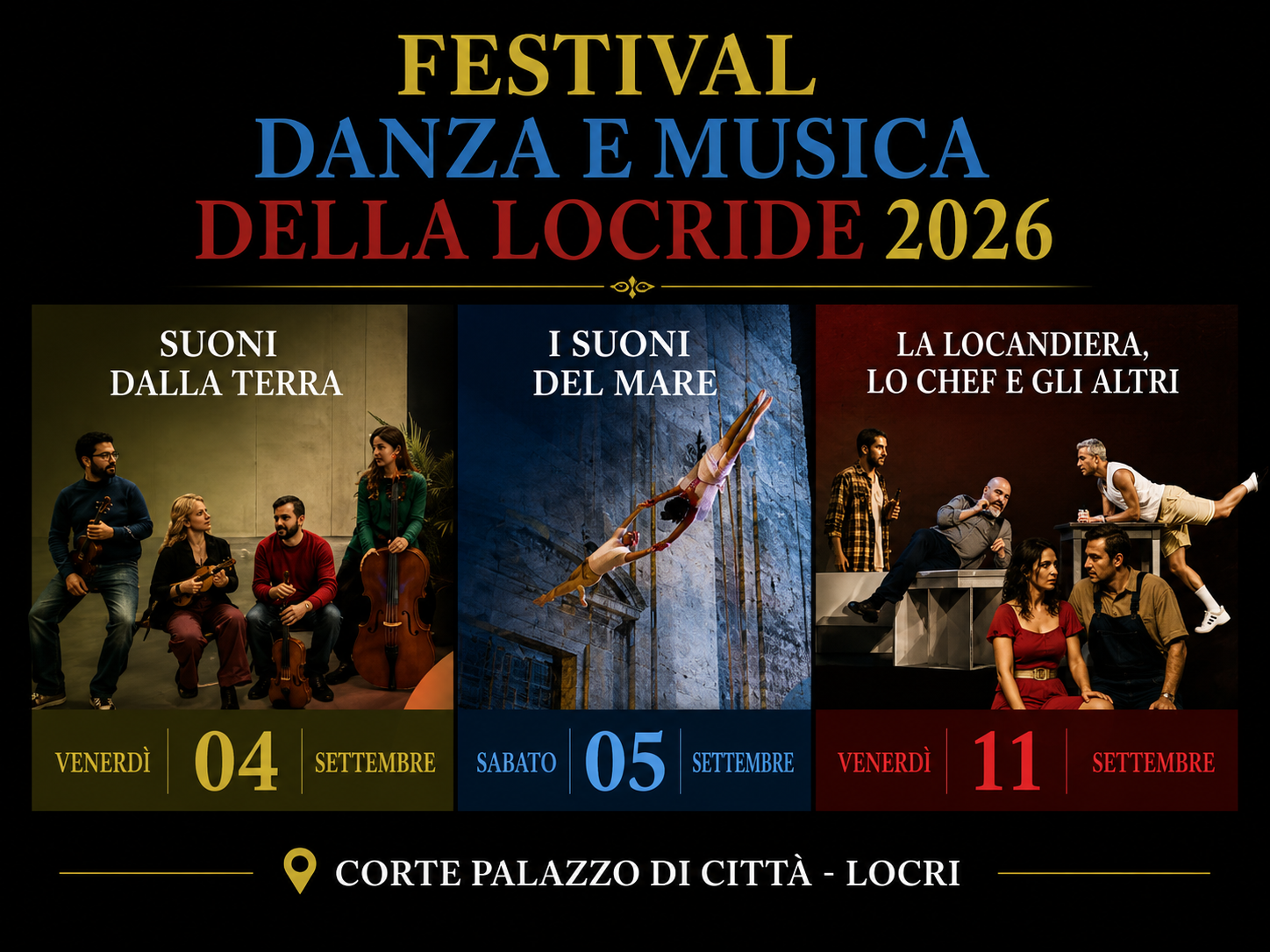 Festival Danza e Musica della Locride 2026: tre appuntamenti a Locri tra musica, danza aerea e teatro