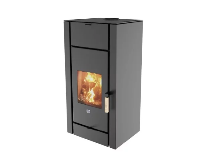 Stufa a legna moderna con fiamma visibile Stufa a legna moderna con fiamma visibile