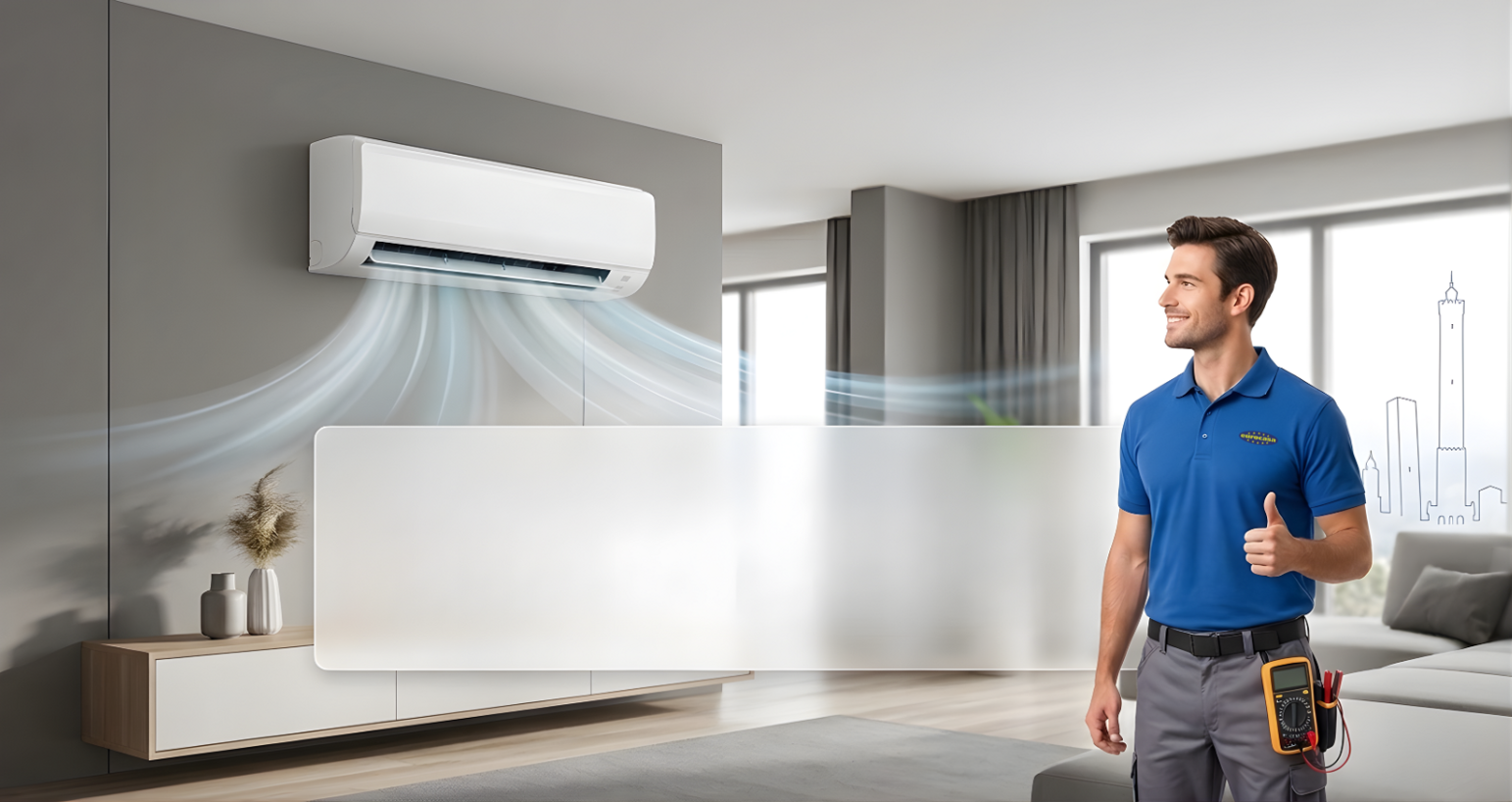 Climatizzatore con design compatto in un soggiorno accogliente